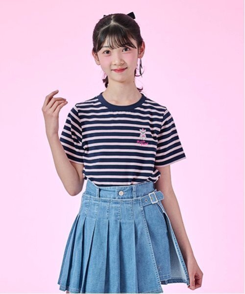 mezzo piano Junior(メゾピアノジュニア)の「【Cuugal掲載】ワンポイント刺しゅうボーダーTシャツ(Tシャツ/カットソー・キッズ・ネイビー/ピンク/オフホワイト・M:150cm/L:160cm/S:140cm)」の17枚目の写真