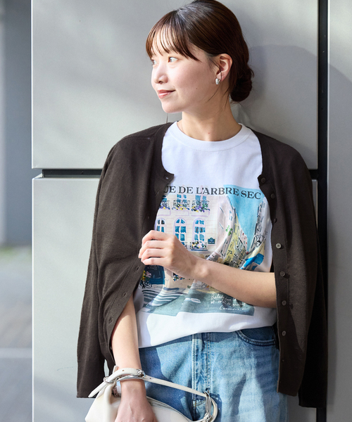 美品　2024年モデル　イエナ　フレンチリネンカーディガン ロゴ刺繍　F セール】フレンチリネンカーディガン（カーディガン/ボレロ