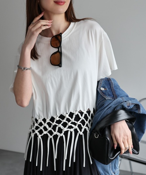 #snc アルベロベロ ALBEROBELLO カットソー Tシャツ 黒 半袖 チュール フリンジ ビーズ 花モチーフ 英字 レディース [874661] 楽天市場】アルベロベロ セール（Tシャツ・カットソー｜トップス