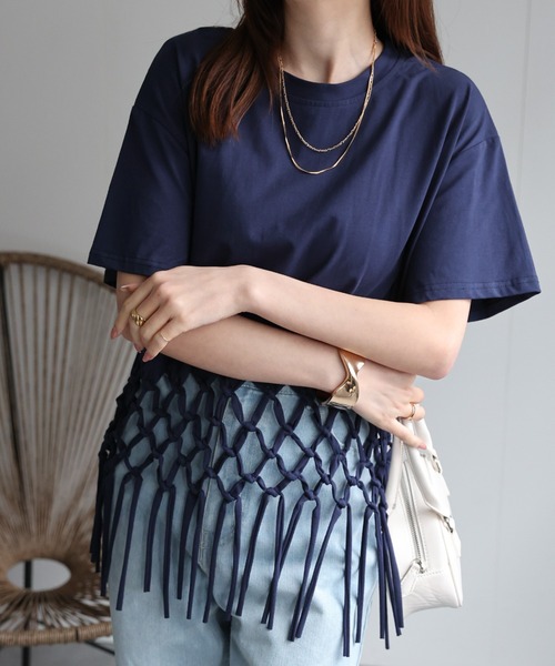 CREARE -LINO-(クレアーレリノ)の「〈レディース商品〉フリンジTシャツ(Tシャツ/カットソー・レディース・ネイビー/ホワイト/ブラック/グレー・FREE)」の5枚目の写真