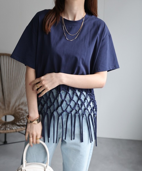CREARE -LINO-(クレアーレリノ)の「〈レディース商品〉フリンジTシャツ(Tシャツ/カットソー・レディース・ネイビー/ホワイト/ブラック/グレー・FREE)」の17枚目の写真