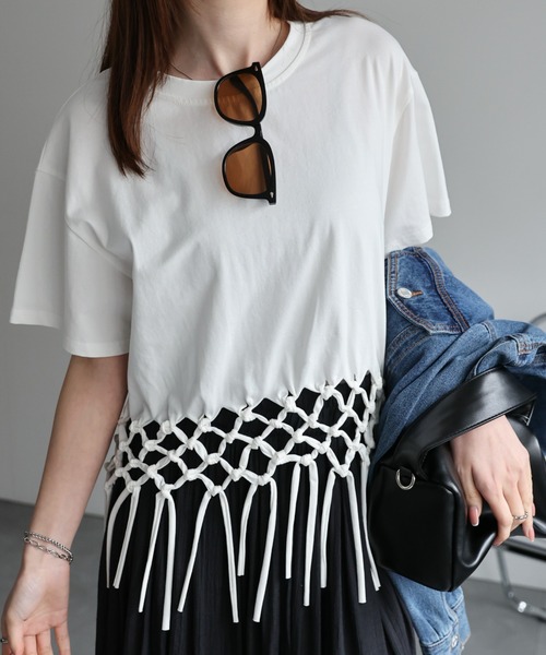 CREARE -LINO-(クレアーレリノ)の「〈レディース商品〉フリンジTシャツ(Tシャツ/カットソー・レディース・ネイビー/ホワイト/ブラック/グレー・FREE)」の10枚目の写真