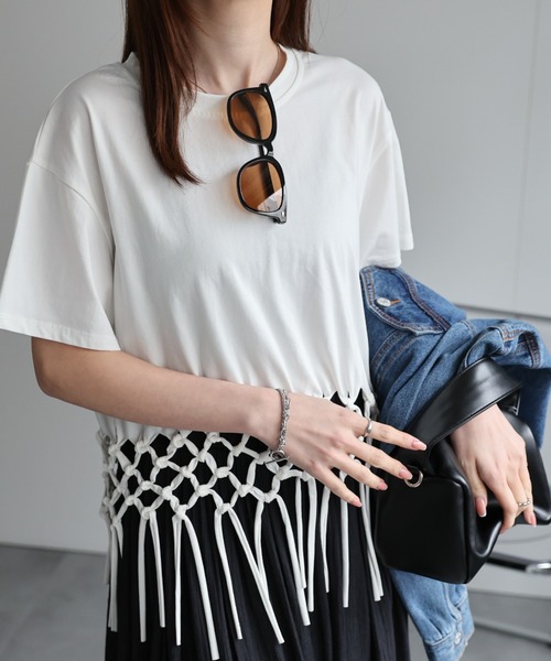 CREARE -LINO-(クレアーレリノ)の「〈レディース商品〉フリンジTシャツ(Tシャツ/カットソー・レディース・ネイビー/ホワイト/ブラック/グレー・FREE)」の8枚目の写真