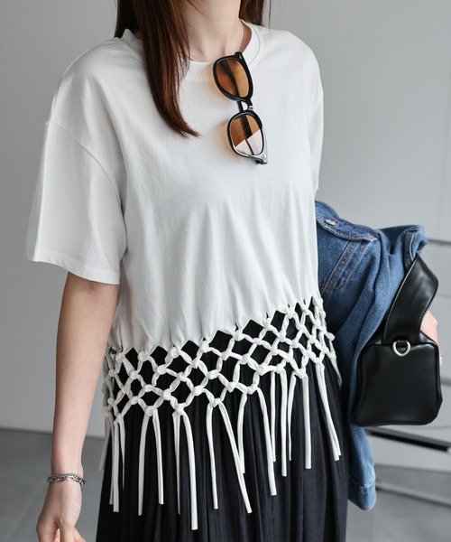CREARE -LINO-(クレアーレリノ)の「〈レディース商品〉フリンジTシャツ(Tシャツ/カットソー・レディース・ネイビー/ホワイト/ブラック/グレー・FREE)」の21枚目の写真