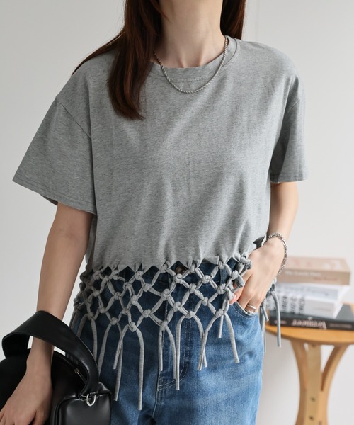 CREARE -LINO-(クレアーレリノ)の「〈レディース商品〉フリンジTシャツ(Tシャツ/カットソー・レディース・ネイビー/ホワイト/ブラック/グレー・FREE)」の13枚目の写真