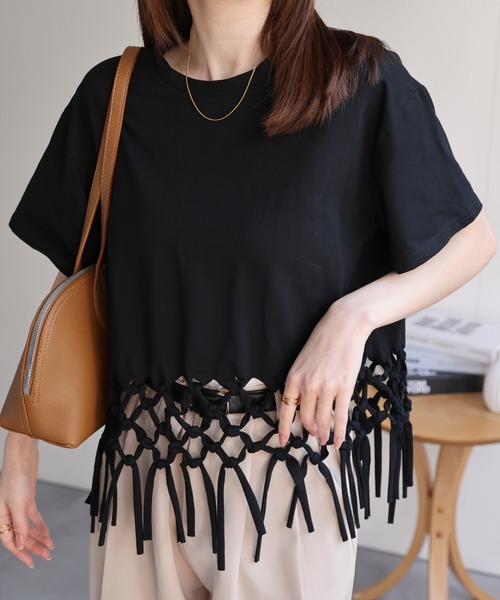 Atelier Aura フリンジ 加工 ニット カットソー Tシャツ Atelier Aura フリンジ 加工 ニット カットソー Tシャツ Atelier Aura