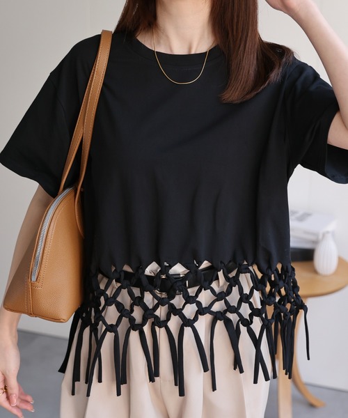CREARE -LINO-(クレアーレリノ)の「〈レディース商品〉フリンジTシャツ(Tシャツ/カットソー・レディース・ネイビー/ホワイト/ブラック/グレー・FREE)」の16枚目の写真