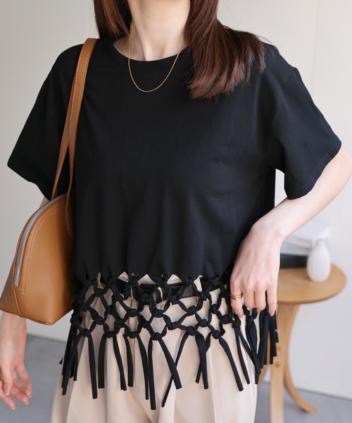 CREARE -LINO-(クレアーレリノ)の「〈レディース商品〉フリンジTシャツ(Tシャツ/カットソー・レディース・ネイビー/ホワイト/ブラック/グレー・FREE)」の14枚目の写真