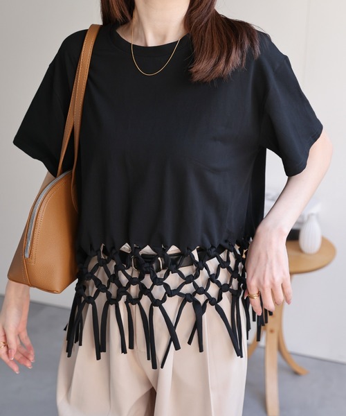 #snc アルベロベロ ALBEROBELLO カットソー Tシャツ 黒 半袖 チュール フリンジ ビーズ 花モチーフ 英字 レディース [874661] 2025年最新】Yahoo!オークション -アルベロベロ(Tシャツ)の中古