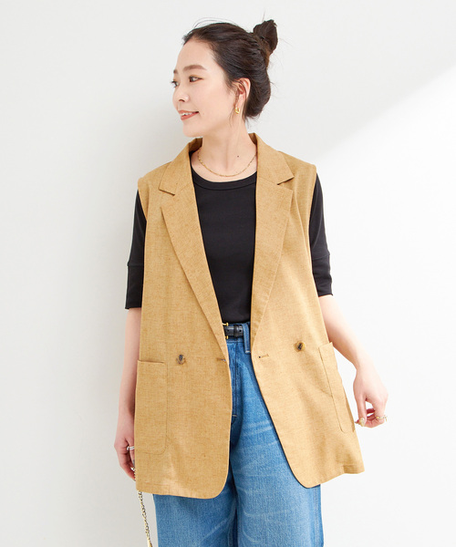 B.C STOCK(ベーセーストック)の「手洗い可 / テーラーベスト(ベスト・レディース・キャメル/ネイビー・FREE)」の3枚目の写真