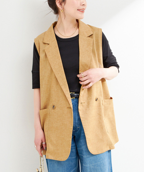 B.C STOCK(ベーセーストック)の「手洗い可 / テーラーベスト(ベスト・レディース・キャメル/ネイビー・FREE)」の7枚目の写真