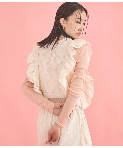 Settimissimo（セッティミッシモ）の「フリンジジャガード ラッフルスリーブ ジレ（ベスト・レディース・アイボリー/ブラック・FREE）」の7枚目の写真