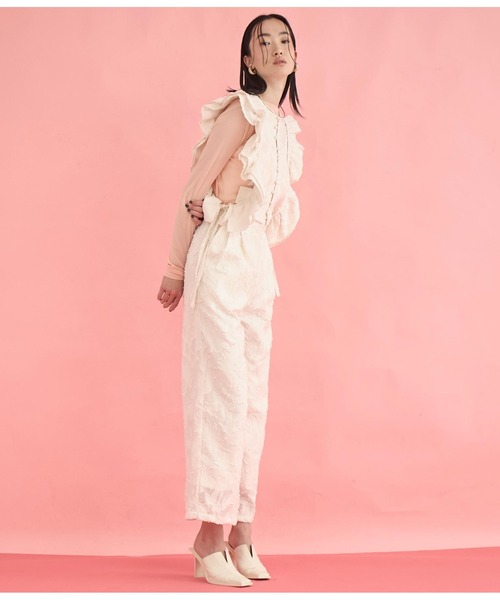 Settimissimo（セッティミッシモ）の「フリンジジャガード ラッフルスリーブ ジレ（ベスト・レディース・アイボリー/ブラック・FREE）」の3枚目の写真