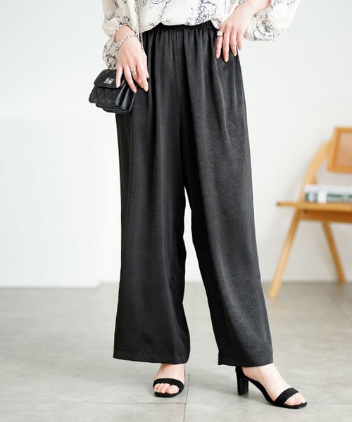 GOLDJAPAN(ゴールドジャパン)の「微光沢ワッシャーワイドパンツ【大きいサイズ対応】(その他パンツ・レディース・ブラック/ネイビー/ベージュ系・LL/3L/4L/5L)」の1枚目の写真