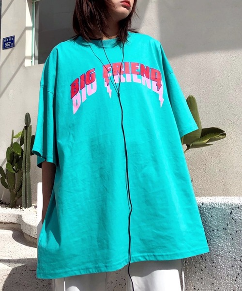SHEENA(シーナ)の「BIG FRIENDロゴプリントルーズTシャツ(Tシャツ/カットソー・レディース・エメラルド/ホワイト・M)」の7枚目の写真