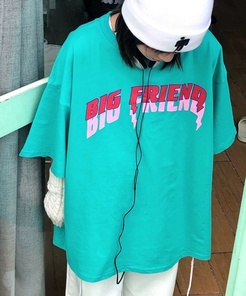 SHEENA(シーナ)の「BIG FRIENDロゴプリントルーズTシャツ(Tシャツ/カットソー・レディース・エメラルド/ホワイト・M)」の9枚目の写真