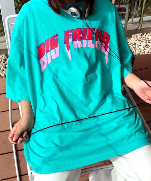SHEENA(シーナ)の「BIG FRIENDロゴプリントルーズTシャツ(Tシャツ/カットソー・レディース・エメラルド/ホワイト・M)」の13枚目の写真