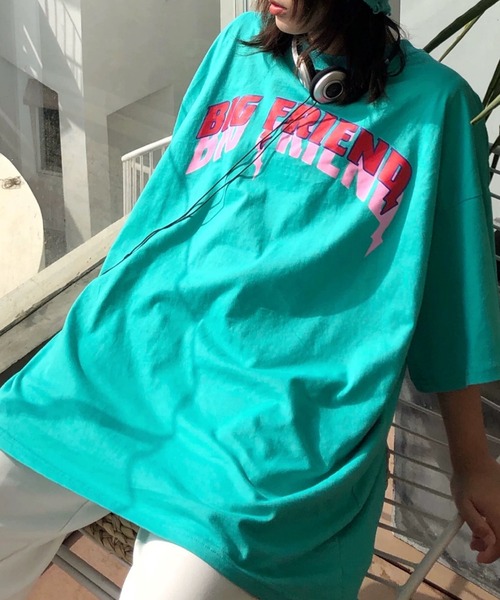 SHEENA(シーナ)の「BIG FRIENDロゴプリントルーズTシャツ(Tシャツ/カットソー・レディース・エメラルド/ホワイト・M)」の14枚目の写真