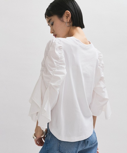tシャツ 「WEB限定」フリルスリーブカットソー レディース セール】【WEB限定】フリルスリーブカットソー（Tシャツ