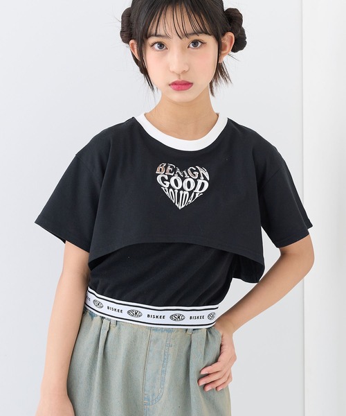 ショート丈 3DハートロゴTシャツ＆ロゴテープタンクトップセット