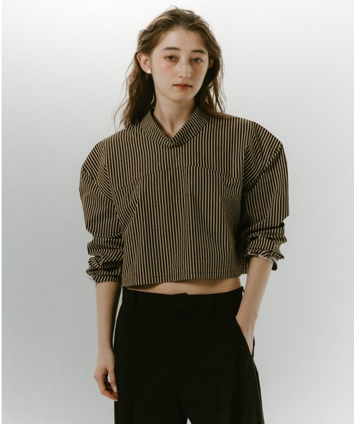 Knuth Marf(クヌースマーフ)の「2way stripe volume shirt/2color(シャツ/ブラウス・レディース・ブラウン/ブルー・FREE)」の3枚目の写真