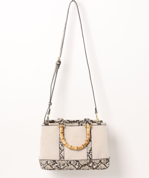 cache cache（カシュ カシュ）の「カシュカシュ cachecache / バンブーハンドルエルガリー2wayトート（トートバッグ・レディース・ベージュ系その他/ブラック/パイソン・FREE）」の5枚目の写真