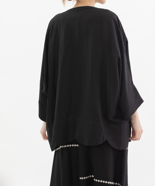 nop de nod(ノップドゥノッド)の「Clocheリネンレーヨンスカラップジャケット(ノーカラージャケット・レディース・ブラック/スミクロ/ネイビー・M)」の15枚目の写真