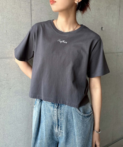 andme（アンドミー）の「ワンポイントエンブロイダリーミニTシャツ（Tシャツ/カットソー・レディース・スミクロ/ベージュ/ミント/ホワイト×ホワイト/ホワイト×レッド・M/L）」の4枚目の写真