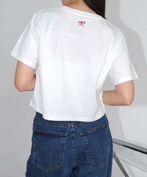 andme（アンドミー）の「ワンポイントエンブロイダリーミニTシャツ（Tシャツ/カットソー・レディース・スミクロ/ベージュ/ミント/ホワイト×ホワイト/ホワイト×レッド・M/L）」の8枚目の写真