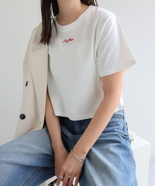 andme（アンドミー）の「ワンポイントエンブロイダリーミニTシャツ（Tシャツ/カットソー・レディース・スミクロ/ベージュ/ミント/ホワイト×ホワイト/ホワイト×レッド・M/L）」の12枚目の写真