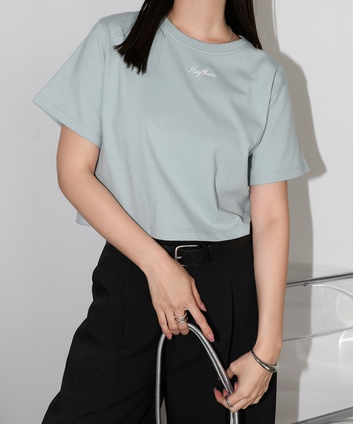 andme（アンドミー）の「ワンポイントエンブロイダリーミニTシャツ（Tシャツ/カットソー・レディース・スミクロ/ベージュ/ミント/ホワイト×ホワイト/ホワイト×レッド・M/L）」の20枚目の写真