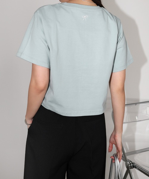 andme（アンドミー）の「ワンポイントエンブロイダリーミニTシャツ（Tシャツ/カットソー・レディース・スミクロ/ベージュ/ミント/ホワイト×ホワイト/ホワイト×レッド・M/L）」の22枚目の写真