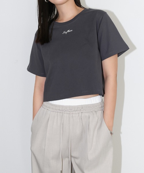 andme（アンドミー）の「ワンポイントエンブロイダリーミニTシャツ（Tシャツ/カットソー・レディース・スミクロ/ベージュ/ミント/ホワイト×ホワイト/ホワイト×レッド・M/L）」の15枚目の写真