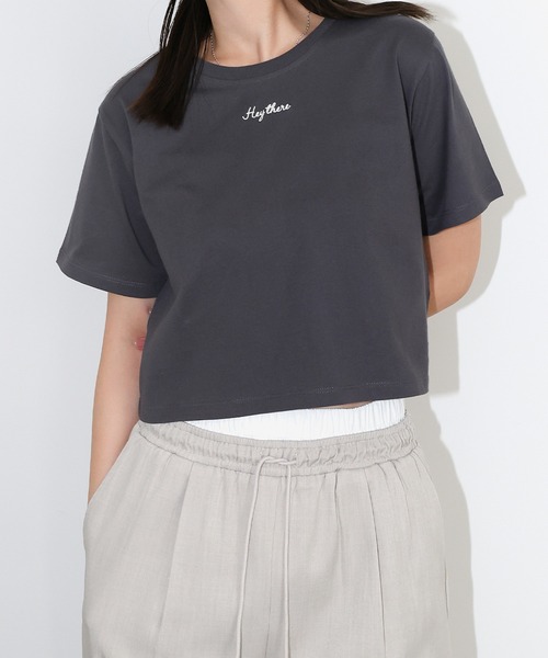 andme（アンドミー）の「ワンポイントエンブロイダリーミニTシャツ（Tシャツ/カットソー・レディース・スミクロ/ベージュ/ミント/ホワイト×ホワイト/ホワイト×レッド・M/L）」の14枚目の写真