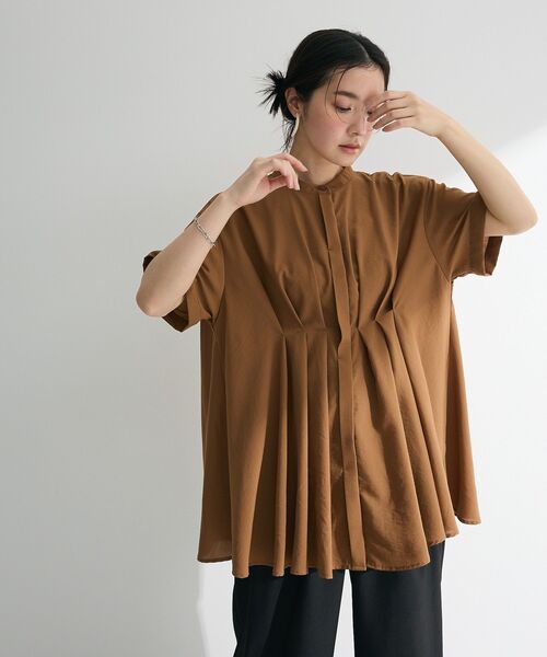 Green　Parks（グリーンパークス）の「ウエストタックシャツチュニック（チュニック・レディース・オフホワイト/ブラック/キャメル/オレンジ・FREE）」の3枚目の写真