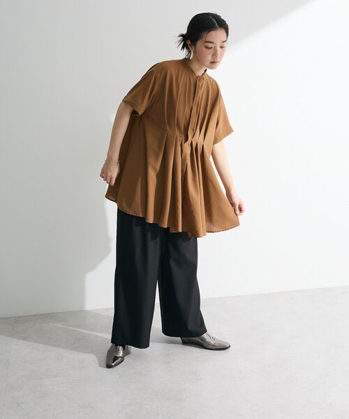 Green　Parks（グリーンパークス）の「ウエストタックシャツチュニック（チュニック・レディース・オフホワイト/ブラック/キャメル/オレンジ・FREE）」の6枚目の写真