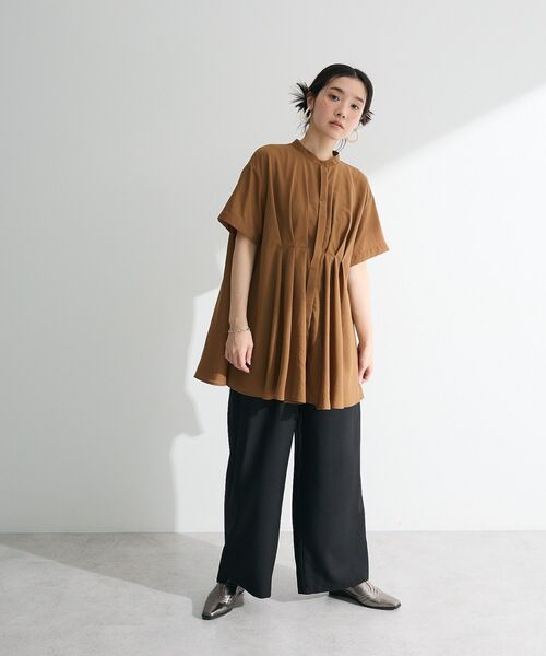 Green　Parks（グリーンパークス）の「ウエストタックシャツチュニック（チュニック・レディース・オフホワイト/ブラック/キャメル/オレンジ・FREE）」の7枚目の写真