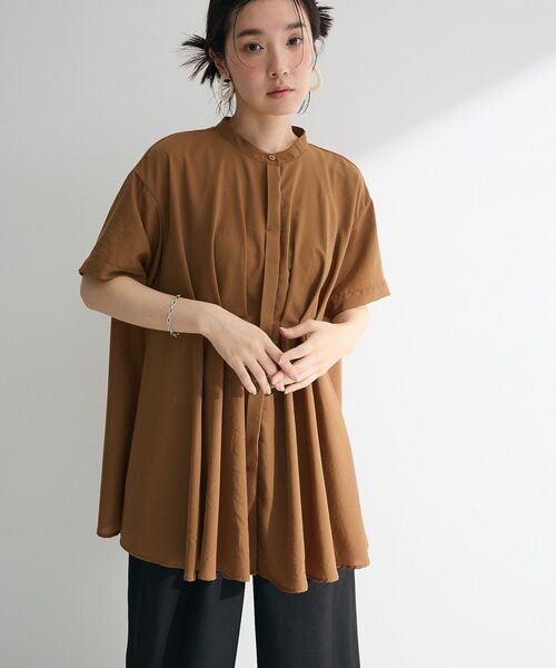 Green　Parks（グリーンパークス）の「ウエストタックシャツチュニック（チュニック・レディース・オフホワイト/ブラック/キャメル/オレンジ・FREE）」の9枚目の写真