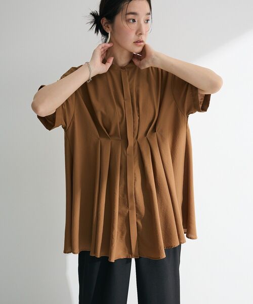 Green　Parks（グリーンパークス）の「ウエストタックシャツチュニック（チュニック・レディース・オフホワイト/ブラック/キャメル/オレンジ・FREE）」の10枚目の写真