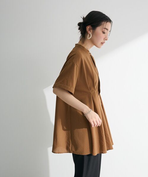 Green　Parks（グリーンパークス）の「ウエストタックシャツチュニック（チュニック・レディース・オフホワイト/ブラック/キャメル/オレンジ・FREE）」の11枚目の写真