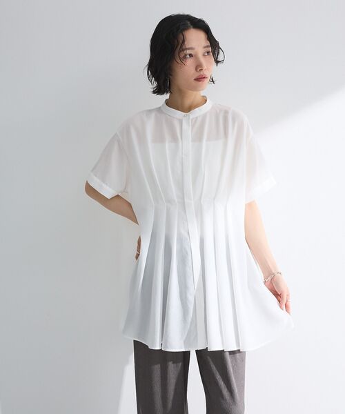 Green　Parks（グリーンパークス）の「ウエストタックシャツチュニック（チュニック・レディース・オフホワイト/ブラック/キャメル/オレンジ・FREE）」の18枚目の写真