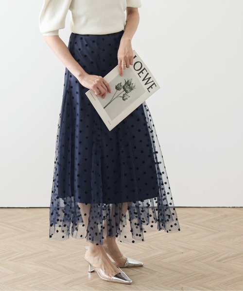 AMELY(エミリー)の「ドット柄チュール ドッキングスカート(スカート・レディース・ブラック/グレー/ネイビー/アイボリー・M/L)」の4枚目の写真