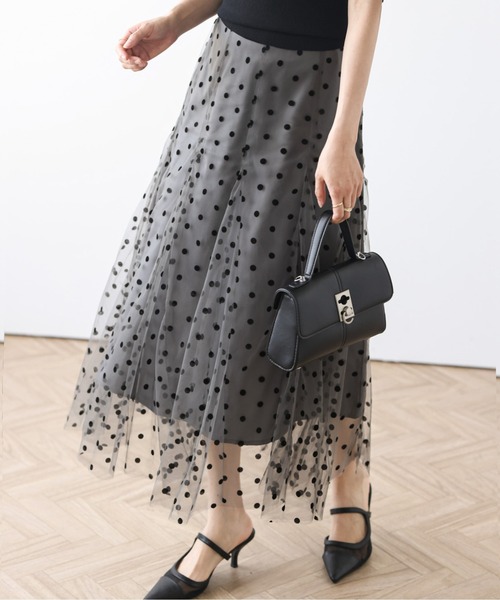 AMELY(エミリー)の「ドット柄チュール ドッキングスカート(スカート・レディース・ブラック/グレー/ネイビー/アイボリー・M/L)」の10枚目の写真