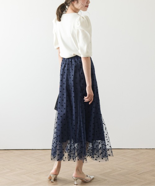 AMELY(エミリー)の「ドット柄チュール ドッキングスカート(スカート・レディース・ブラック/グレー/ネイビー/アイボリー・M/L)」の7枚目の写真