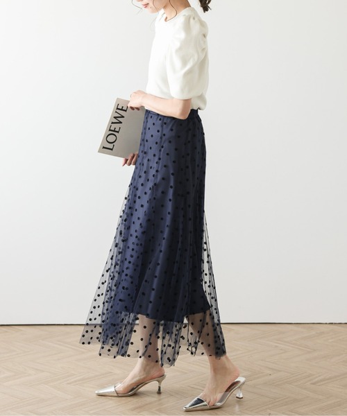AMELY(エミリー)の「ドット柄チュール ドッキングスカート(スカート・レディース・ブラック/グレー/ネイビー/アイボリー・M/L)」の6枚目の写真