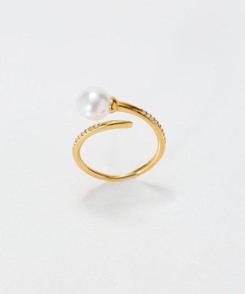 Phoebe(フィービィー)の「【金属アレルギー対応】ドローラップパールビジューリング(リング・レディース・シルバー/イエローゴールド・FREE)」の6枚目の写真