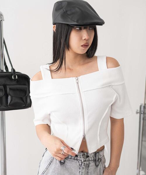 WEGO(ウィゴー)の「WEGO/オフショルWジップトップス(Tシャツ/カットソー・レディース・スミクロ/ホワイト・FREE)」の9枚目の写真