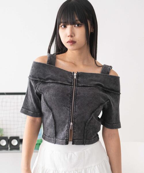 WEGO(ウィゴー)の「WEGO/オフショルWジップトップス(Tシャツ/カットソー・レディース・スミクロ/ホワイト・FREE)」の12枚目の写真