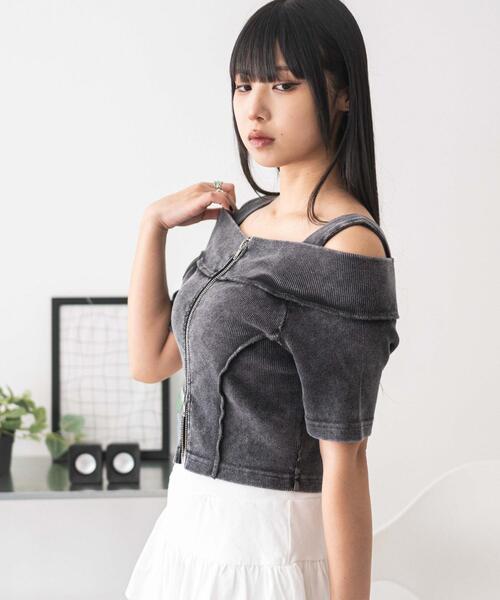 WEGO(ウィゴー)の「WEGO/オフショルWジップトップス(Tシャツ/カットソー・レディース・スミクロ/ホワイト・FREE)」の13枚目の写真
