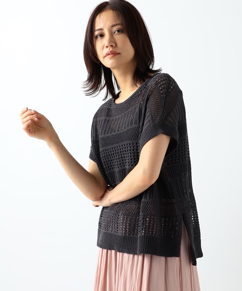 GALLORIA（ギャローリア）の「透かし編みフレンチニット（ニット/セーター・レディース・チャコールグレー/ベージュ/マスタード・LL/S/M/L）」の8枚目の写真